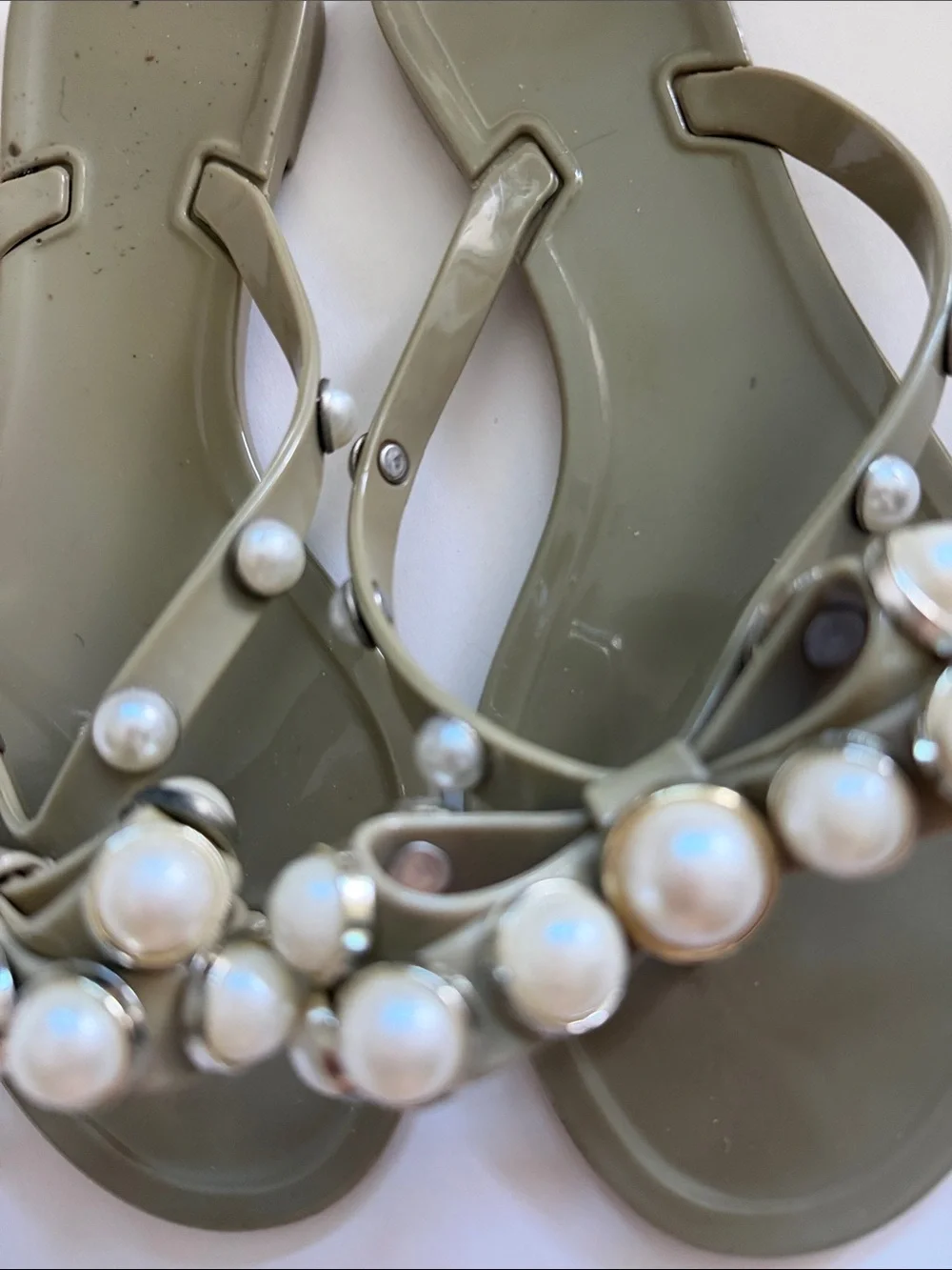 Jelly Flip Flops Sandals with Faux Pearls Bow Design size 36